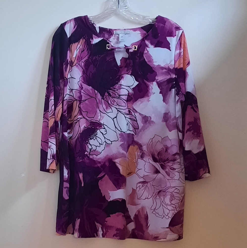 Dana Buchman floral career 3/4 sleeve top size M